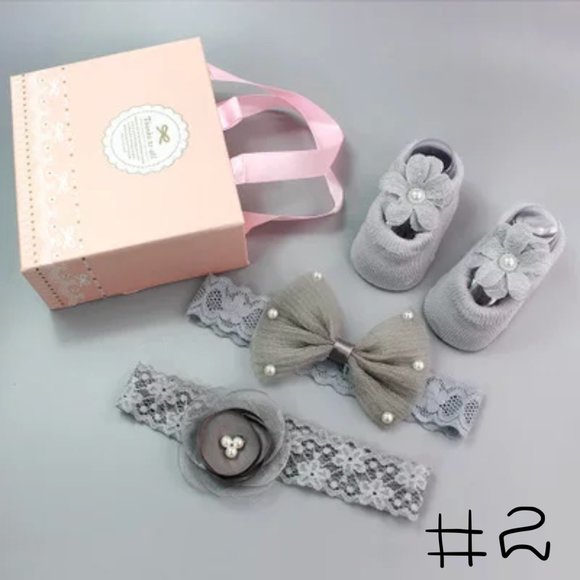 Baby Headband Sock Gift Set Baby Girls Headband Sock Shoes Infant Toddler - Picture 7 of 7